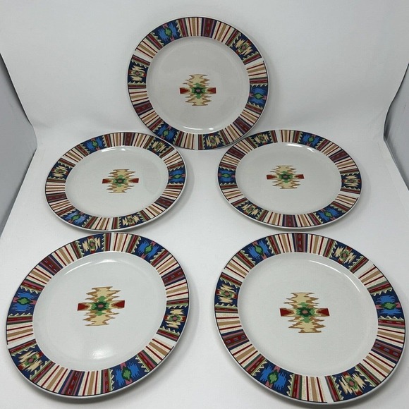 Tienshan Dinner Plate TIE22 Stoneware Southwestern 10 1/2" Set of 5 Vintage - Picture 8 of 13